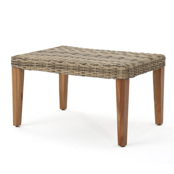 Hampton Outdoor Transitional Wicker and Acacia Wood Ottoman by Christopher Knight Home