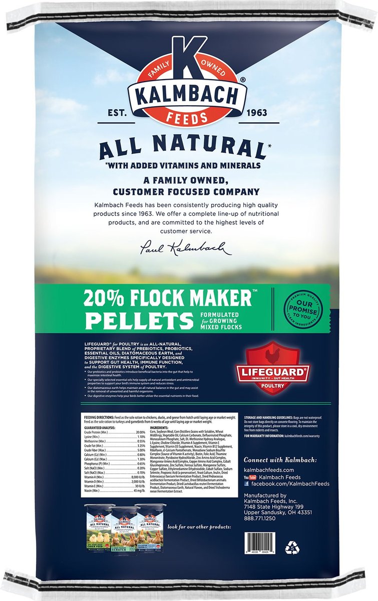 Kalmbach Feeds All Natural 20% Flock Maker Pellets Poultry Feed， 50-lb bag