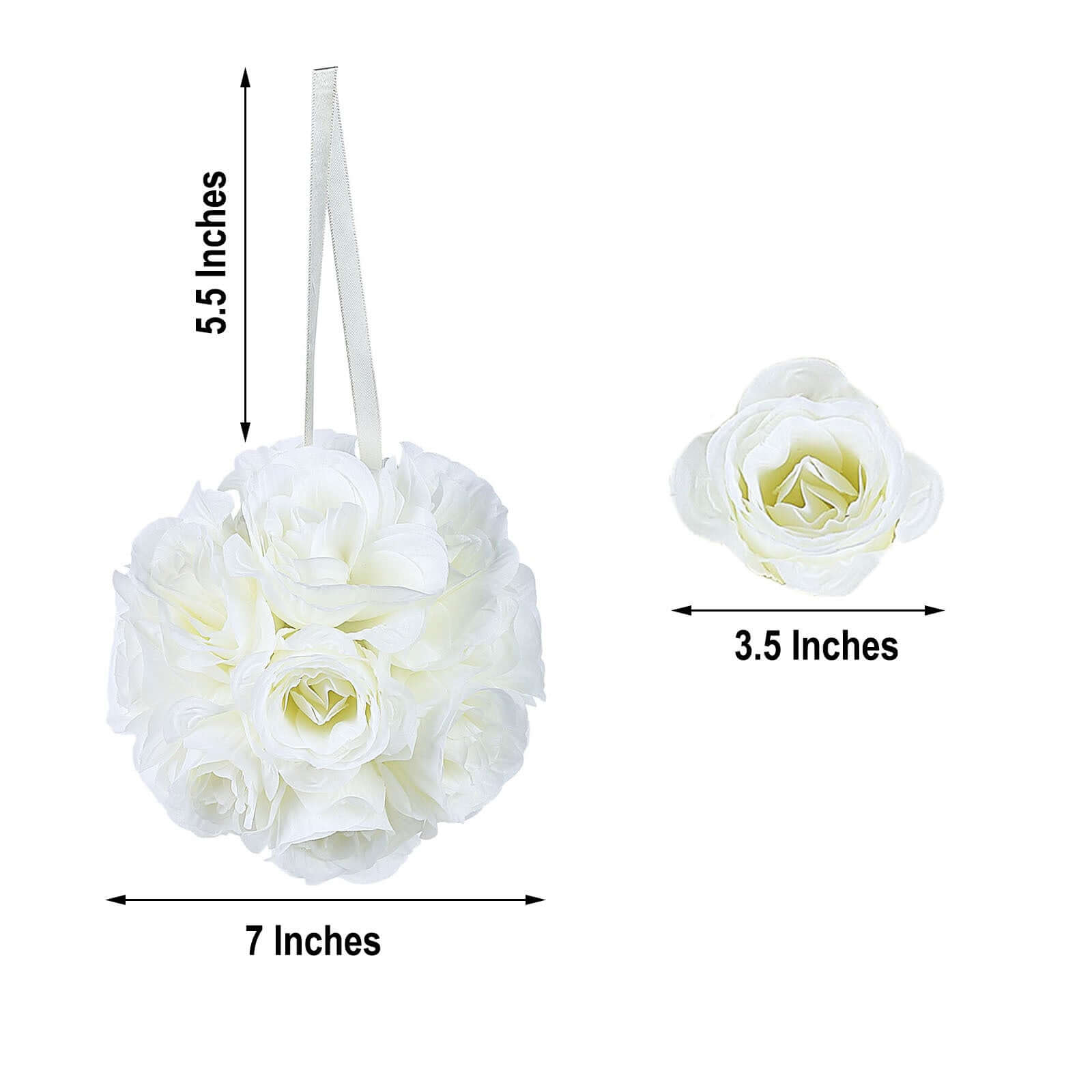 2 Pack Cream Artificial Silk Rose Kissing Ball, Faux Flower Ball 7