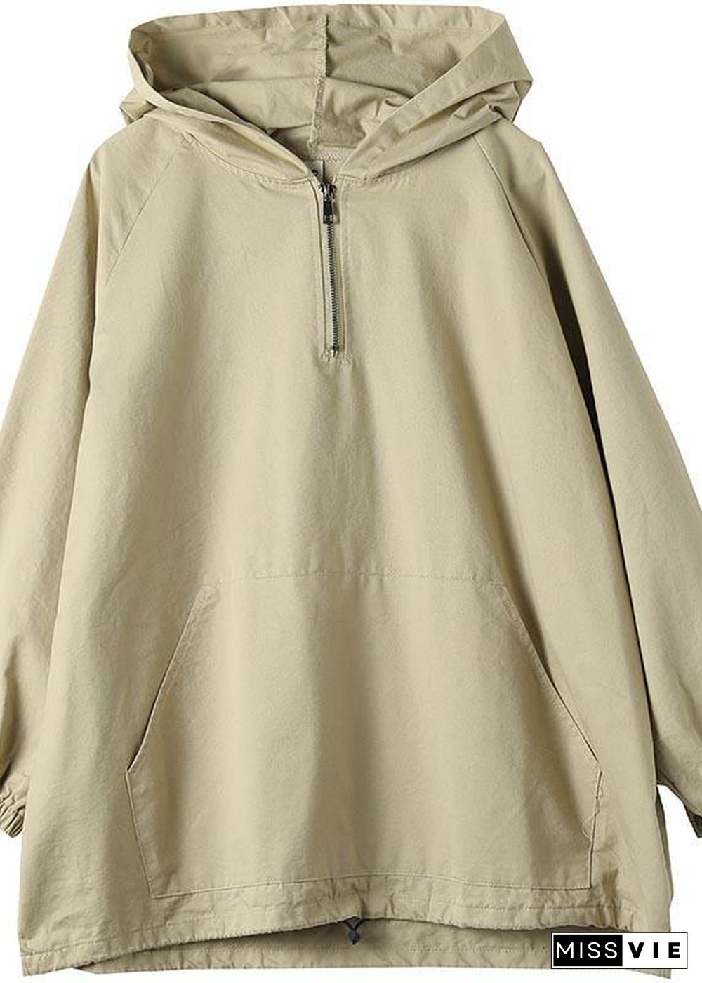 Chic Hooded Zip Up Spring Clothes For Women Work Outfits Khaki Blouses