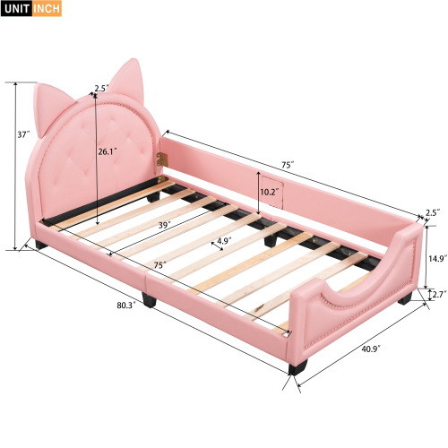 Twin Size Upholstered Daybed with Carton Ears Shap...