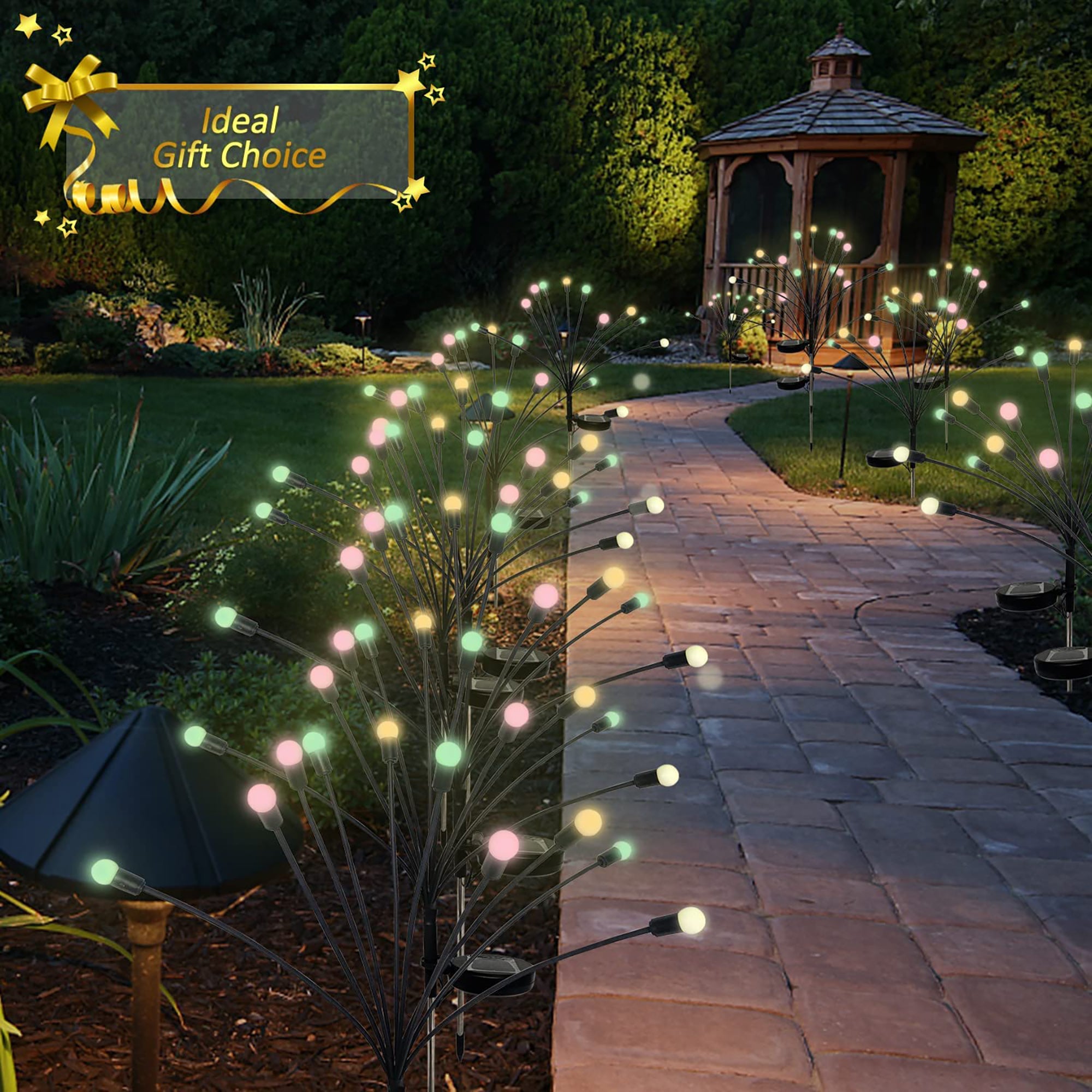 TOANEL 2Pcs Solar Garden Lights Outdoor Powered Firefly Lights Solar Starburst Swaying Decor Lights for Pathway Landscape Yard Patio