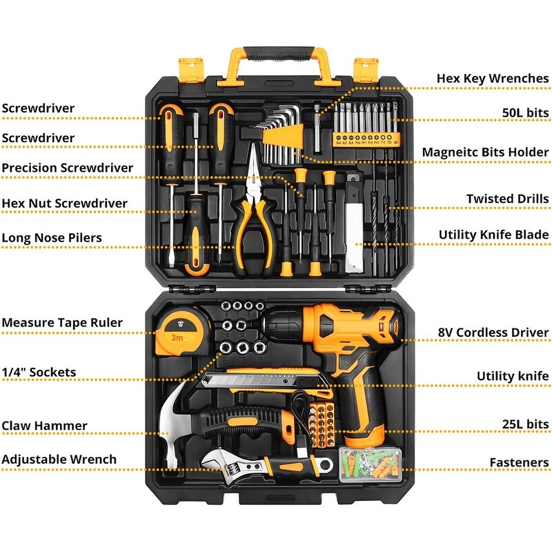 126 Piece Power Tool Combo Kits with 8V Cordless Drill