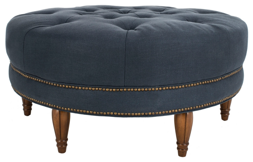 Joan Round Linen Ottoman   Traditional   Footstools And Ottomans   by Peachtree Fine Furniture  Houzz