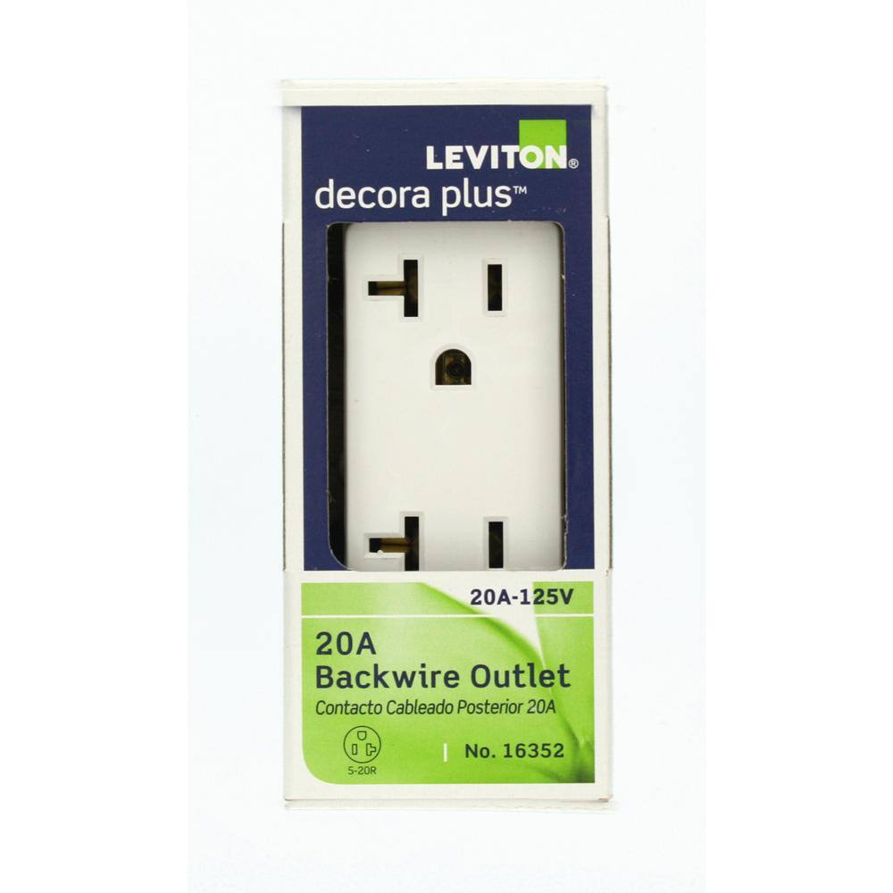 Leviton Decora Plus 20 Amp Industrial Grade Duplex Outlet White R82-16352-0WS