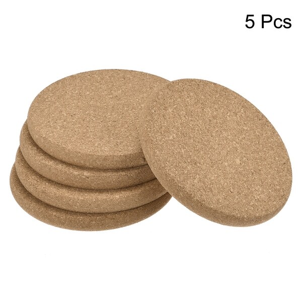 100mm Round Coasters 10mm Thick Cork Cup Mat Pad Round Edge 5pcs - Wood