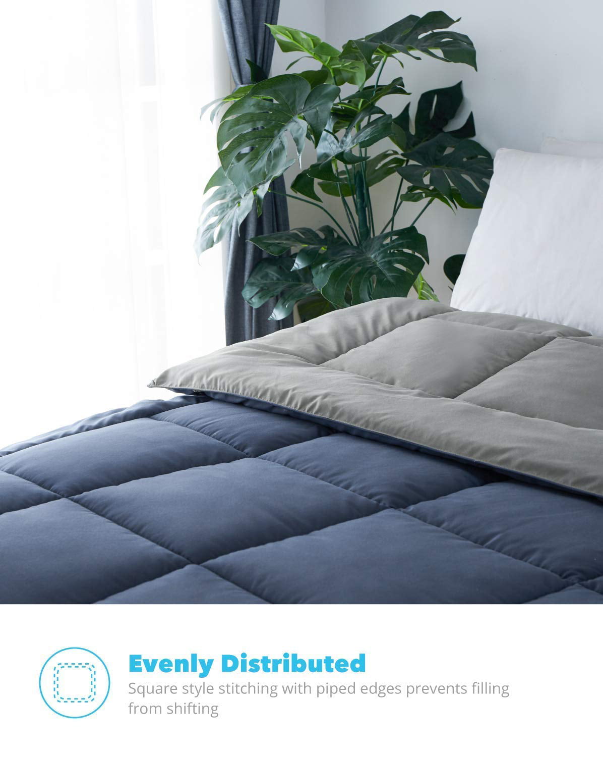 Equinox Comforter - (350 GSM) Navy Blue/Charcoal Grey Alternative Goose Down Duvet (King) - Hypoallergenic， Plush 350GSM Siliconized Fiberfill， Box Stitched， Protects Against