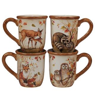 Certified International Pine Forest 16 oz. 5.5 in. Multicolored Earthenware Mug (Set of 4) 37202SET4