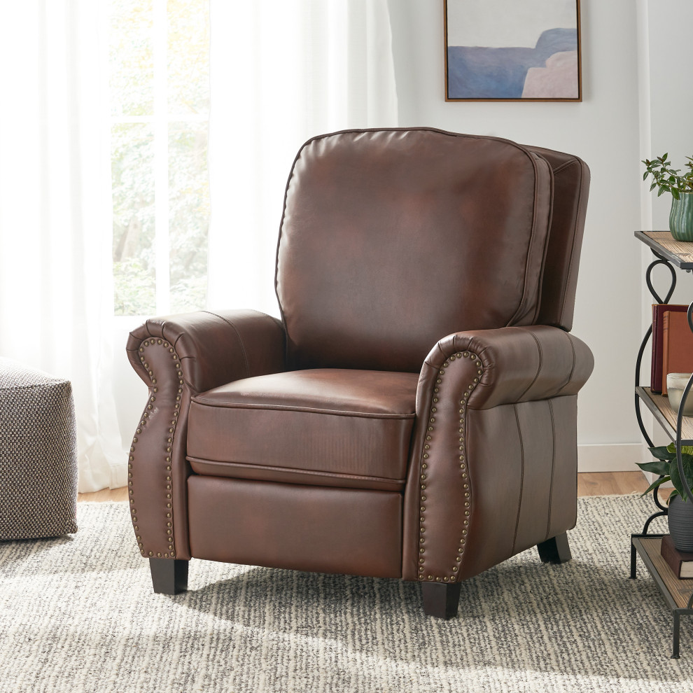 GDF Studio Jasmine 2 Tone Brown Faux Leather Puch Back Recliner   Transitional   Recliner Chairs   by GDFStudio  Houzz