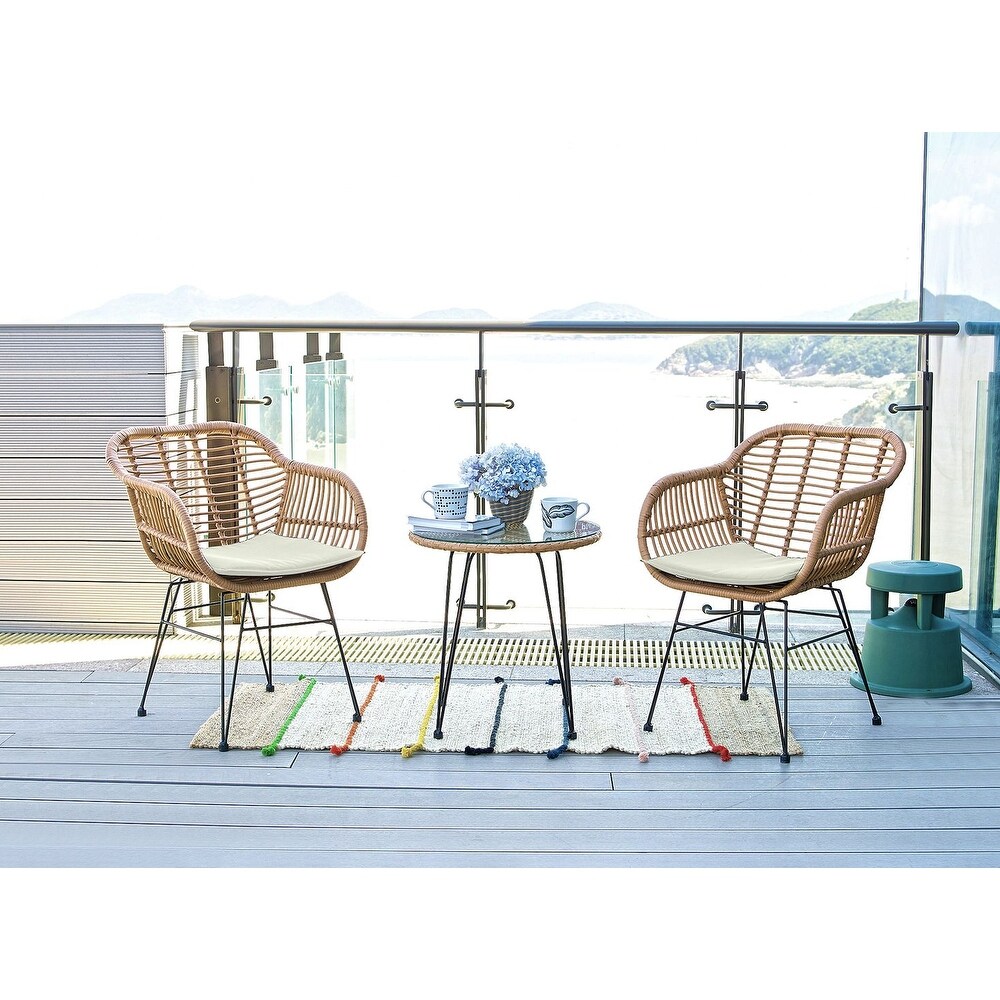 Manhattan Comfort Antibes 1.0 Steel Rattan 3 Piece Patio Conversation Set with Cushions