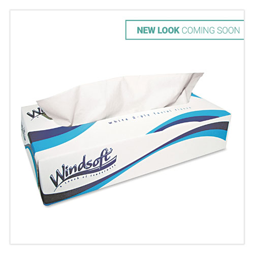 Windsoft Facial Tissue | 2 Ply， White， Flat Pop-Up Box， 100 Sheets