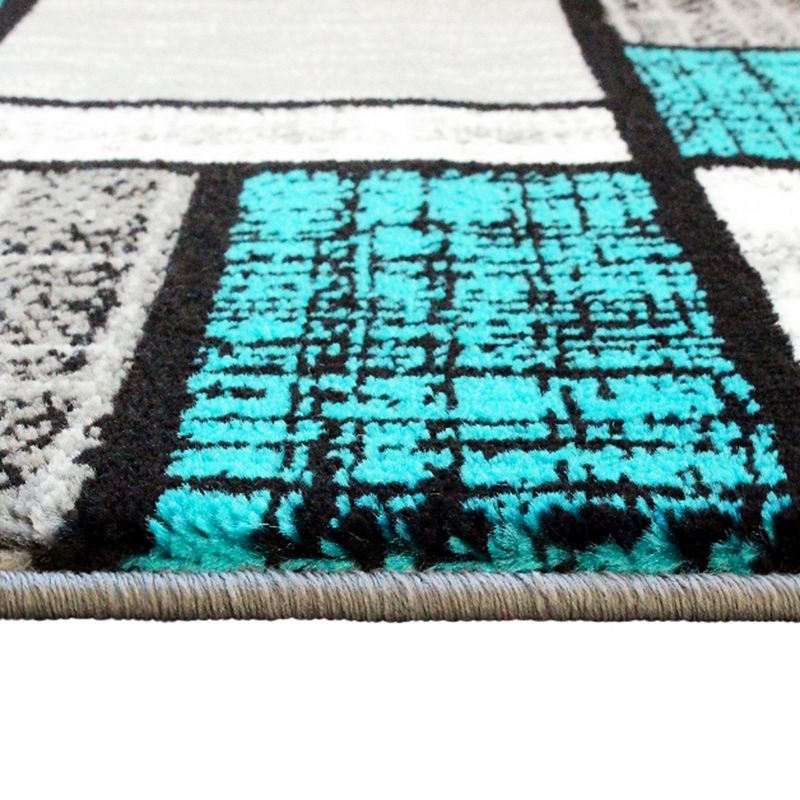 Masada Rugs Masada Rugs Stephanie Collection Design 1110 2'x11' Modern Contemporary Area Rug in Turquoise， Gray， Black and White