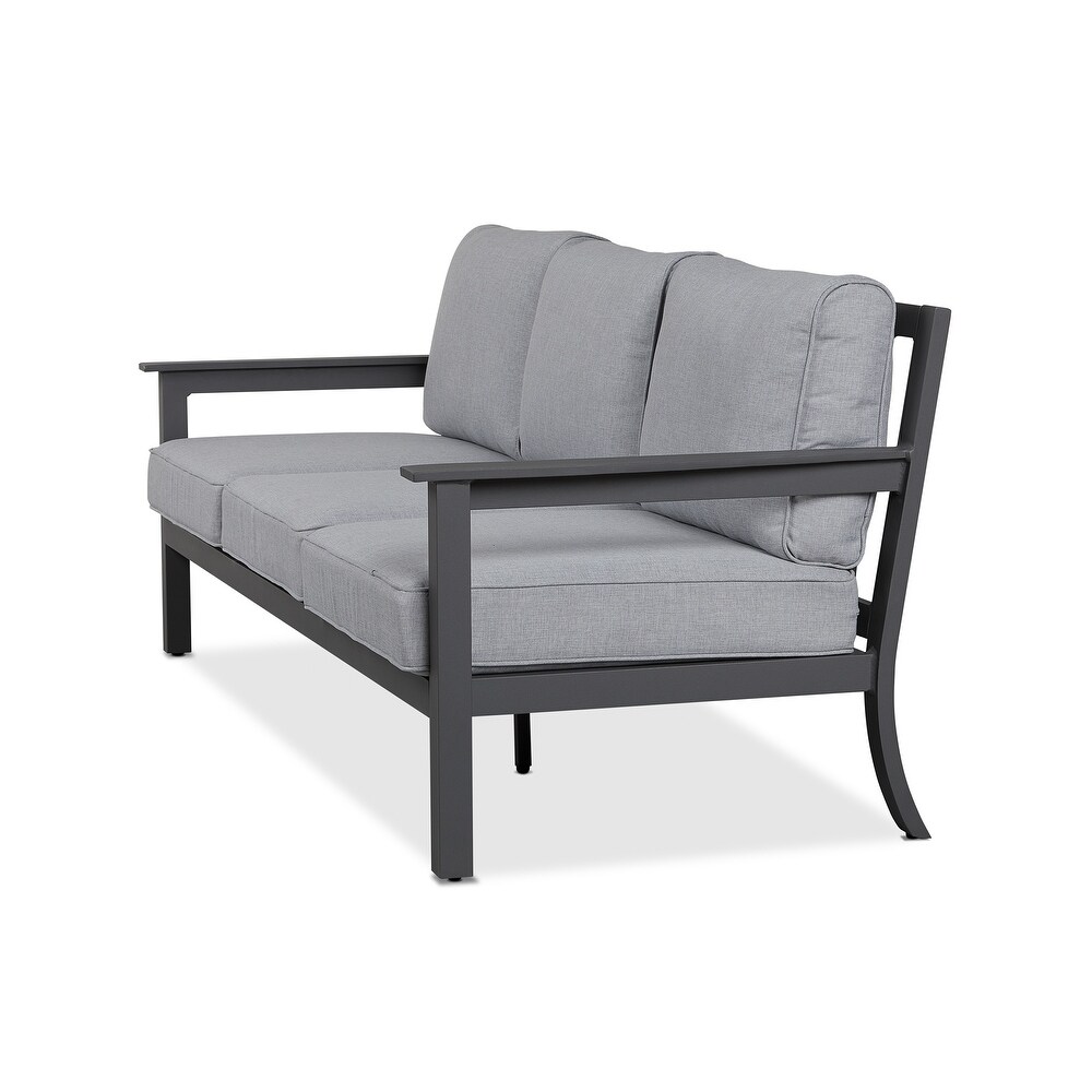 Ortun Outdoor Three Seat Sofa in Gray w/Gray Cushions by Real Flame