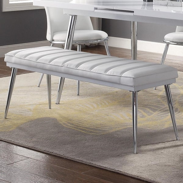 White PU Dining Bench in Chrome Finish