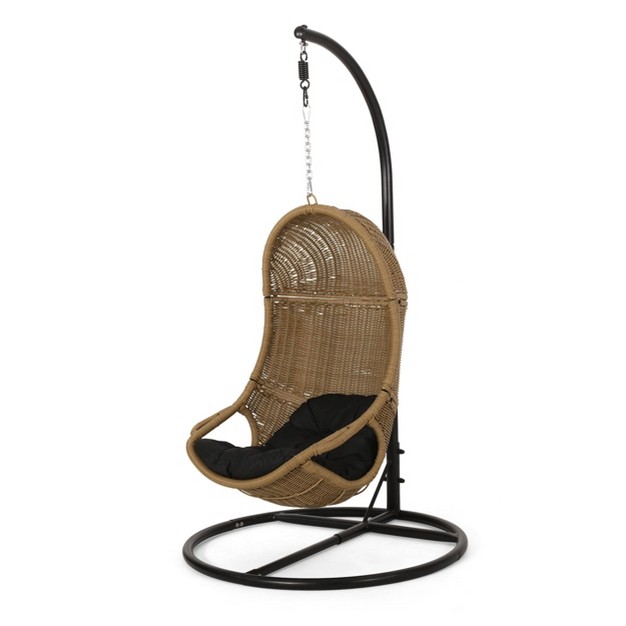 Ripley Outdoor Wicker Hanging Chair With Stand Light Brown dark Gray Christopher Knight Home