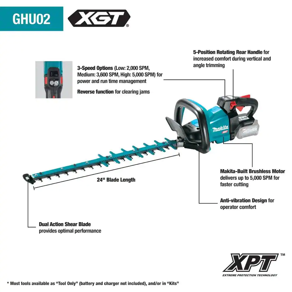 Makita GHU02Z 40V max XGT Brushless Cordless 24 in. Hedge Trimmer (Tool Only)