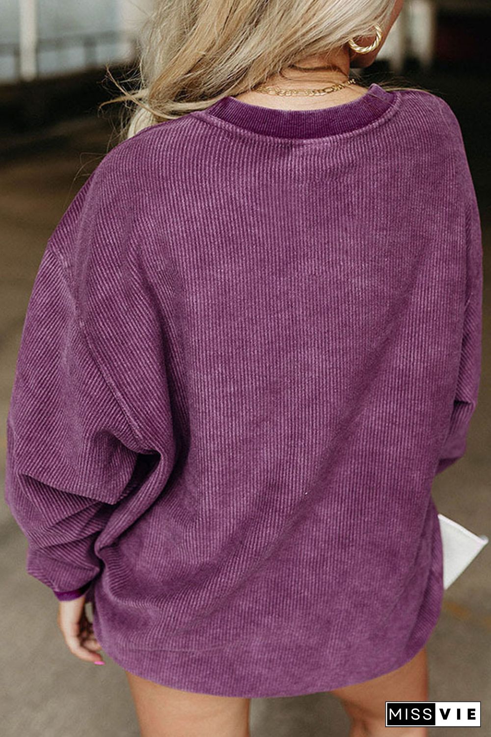 Purple Howdy Print Rib Sweatshirt