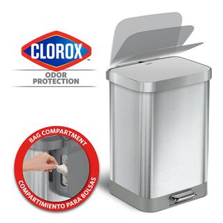 Glad 13 Gal. ALL Stainless Steel Step-On Large Metal Kitchen Trash Can wClorox Odor Protection and Soft-Closing Lid GLD-74525