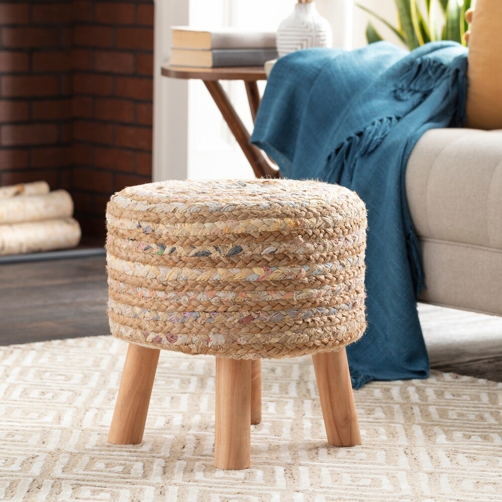 Artistic Weavers Baeley Hand Crafted Bohemian Jute and Wood Foot Stool