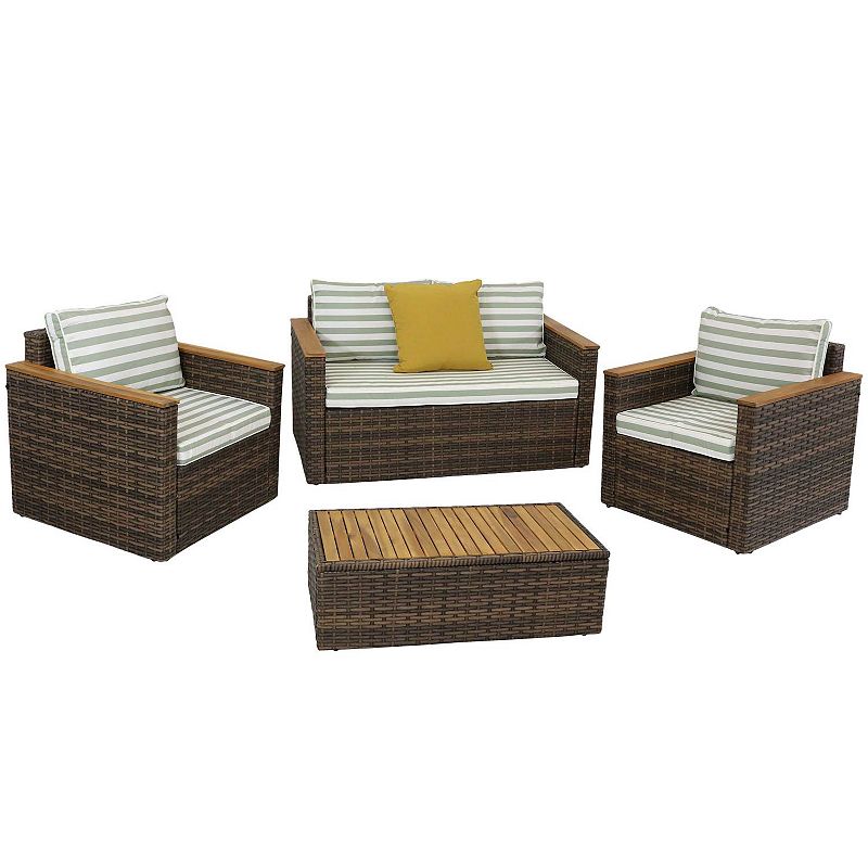 Sunnydaze Kenmare Rattan 4-Piece Patio Furniture Set - Green Stripe