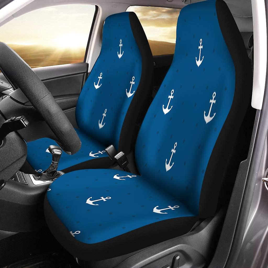 Set Of 2 Car Seat Covers Colorful Patterns Blue Anchors In Naurtical Suitable Childhood Universal Auto Front Seats Protector Fits