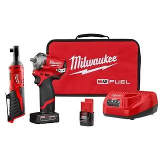 Milwaukee M12 FUEL 12V Lithium-Ion Brushless Cordless Stubby 38 in. Impact Wrench Kit with M12 38 in. Ratchet 2554-22-2457-20