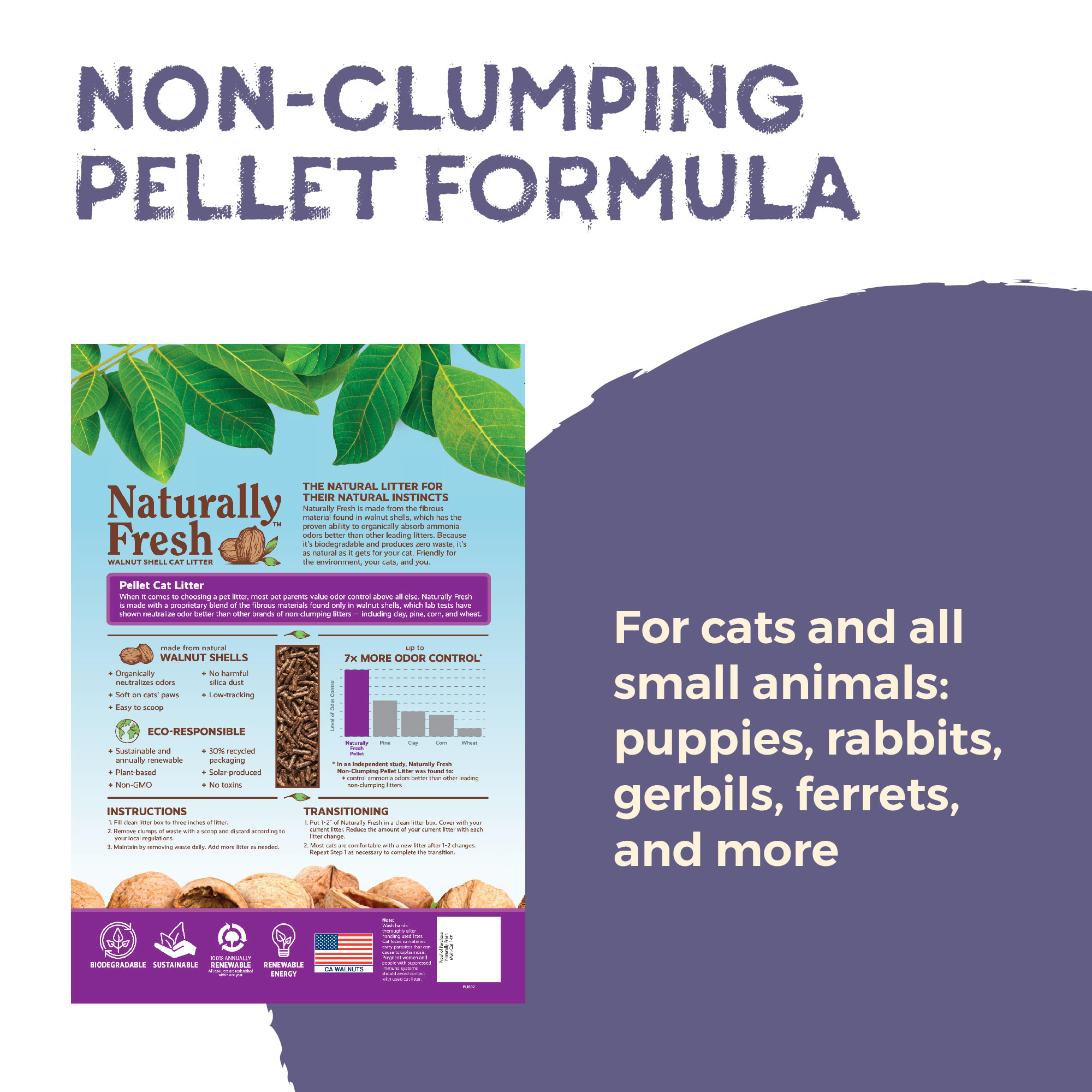 Naturally Fresh Pellet Formula Unscented Non-clumping Walnut Cat Litter， 26 lbs.