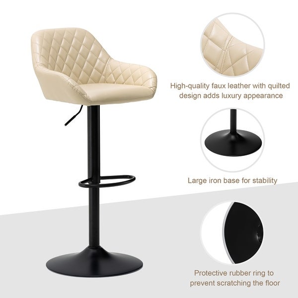 Glitzhome Set of 4 Modern Quilted Leatherette Adjustable Swivel Bar Stool