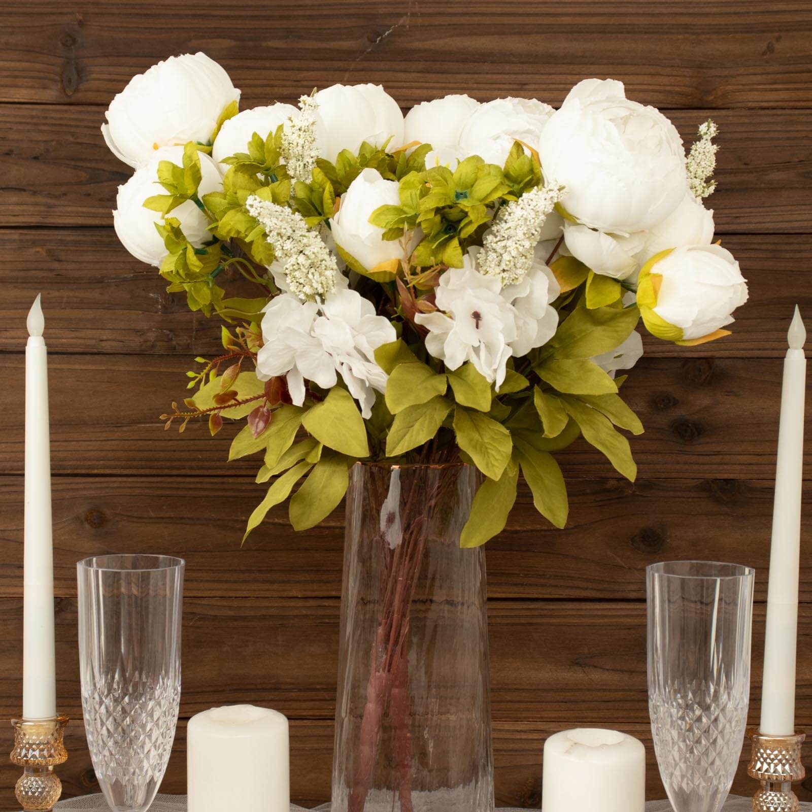 2 Pack White Artificial Peony Flower Wedding Bouquets, Faux Silk Flower Arrangements 19