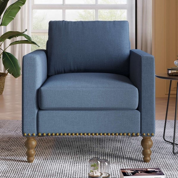 Classic Linen Armchair Accent Chair with Bronze Nailhead Trim