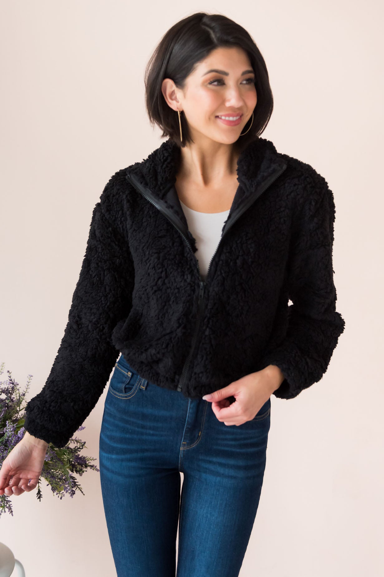 Let's Get Cozy Modest Fuzzy Zip Up Jacket