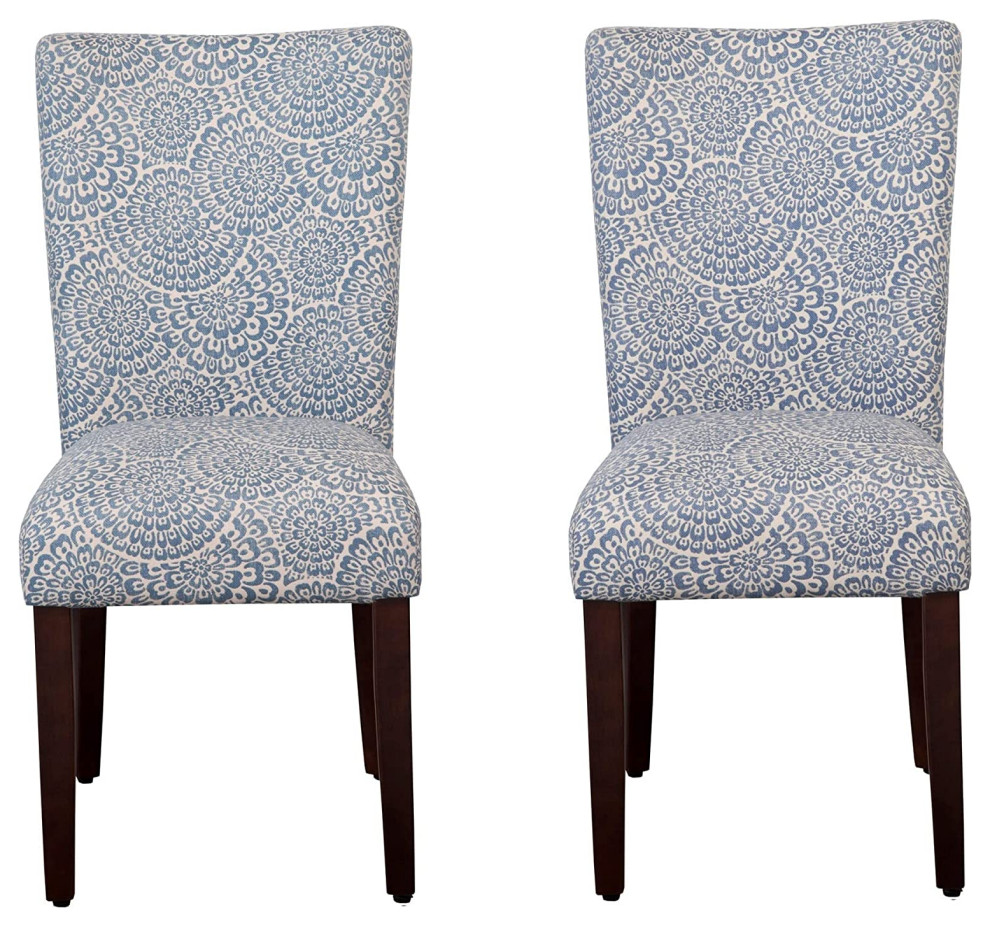 Classic Upholstered Accent Dining Chair  Set of 2  Navy and Floral   Midcentury   Dining Chairs   by Imtinanz  LLC  Houzz