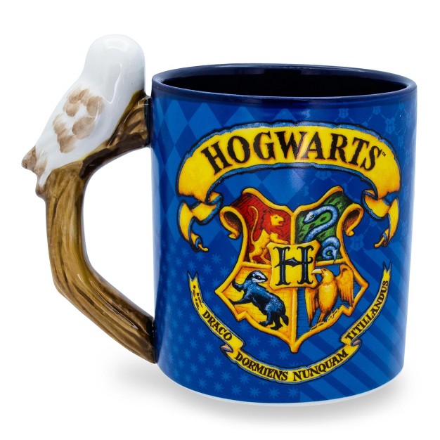 Silver Buffalo Harry Potter Hogwarts Crest Sculpted Handle Ceramic Mug Holds 20 Ounces