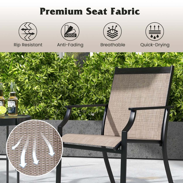 Costway 2 Piece Patio Dining Chairs Large Outdoor Chairs With Breathable Seat amp Metal Frame Blue coffee grey red