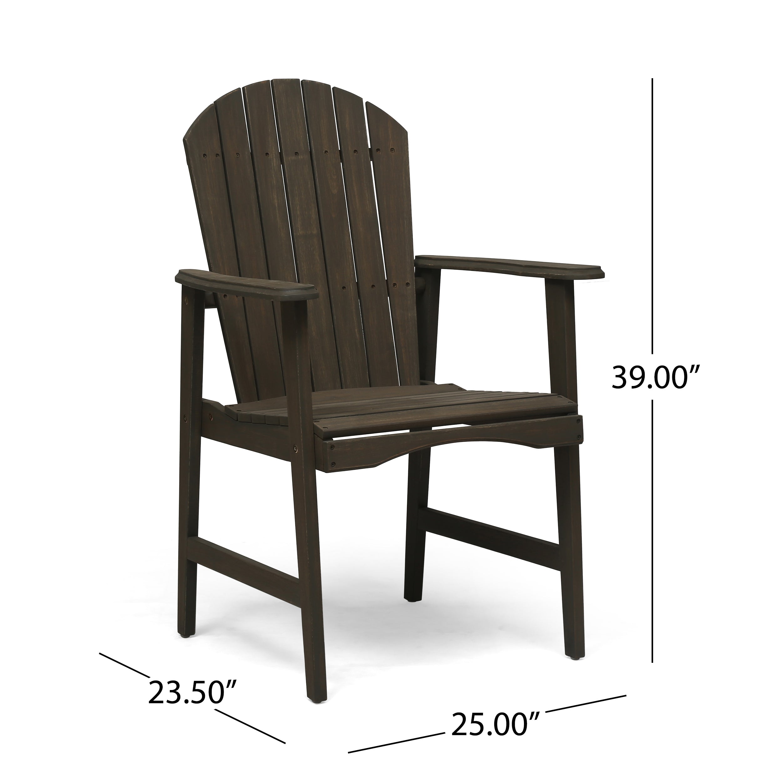 GDF Studio Cartagena Outdoor Acacia Wood Adirondack Dining Chairs, Set of 2, Gray