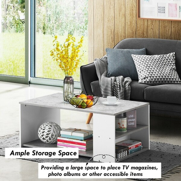 Coffee Table Sofa Side Table with Storage Shelves -Gray - 35