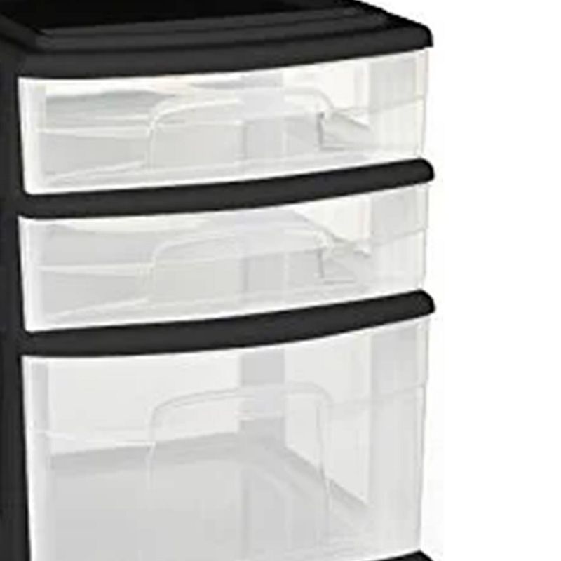 Homz Plastic 5 Clear Drawer Medium Home Storage Container Tower， Black Frame