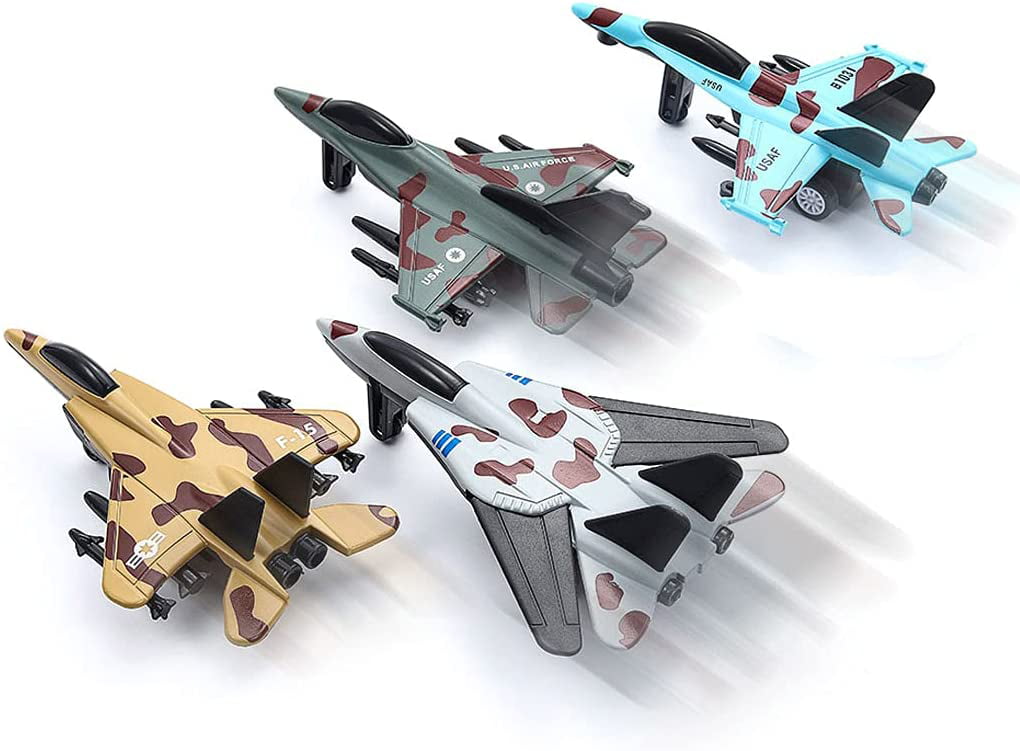 4PCS Diecast Fighter Jets Pullback Airplane Toys Military Plane Fighter Toys Alloy Mini Air Force Kids Playset Birthday Xmas Gifts for Boys and Girls