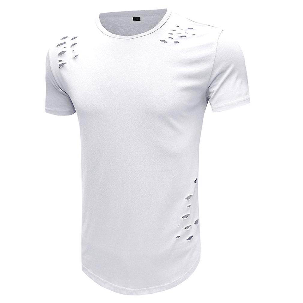 Men's Slim Fit Ripped T-shirt Summer Fashion Crewneck Short Sleeve Tops