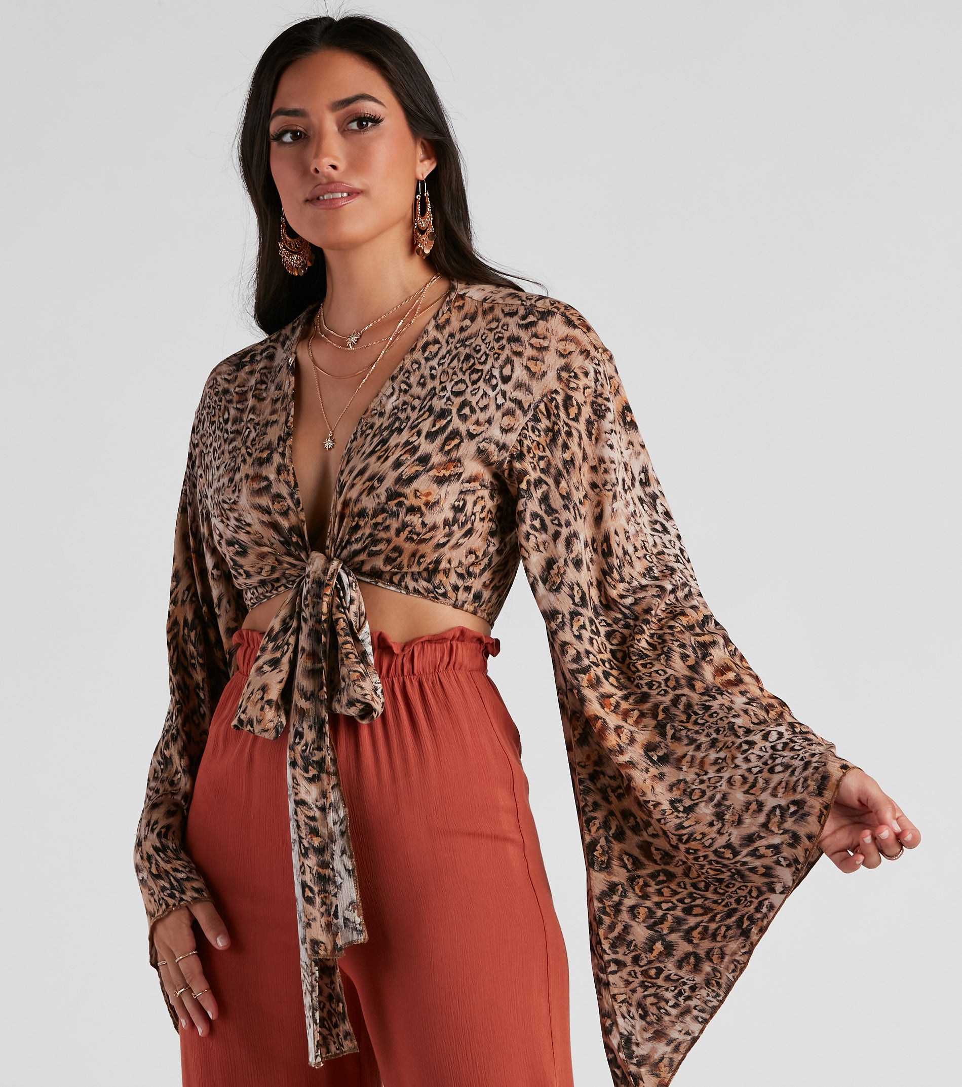 Wild Shine Leopard Crop Wrap Top