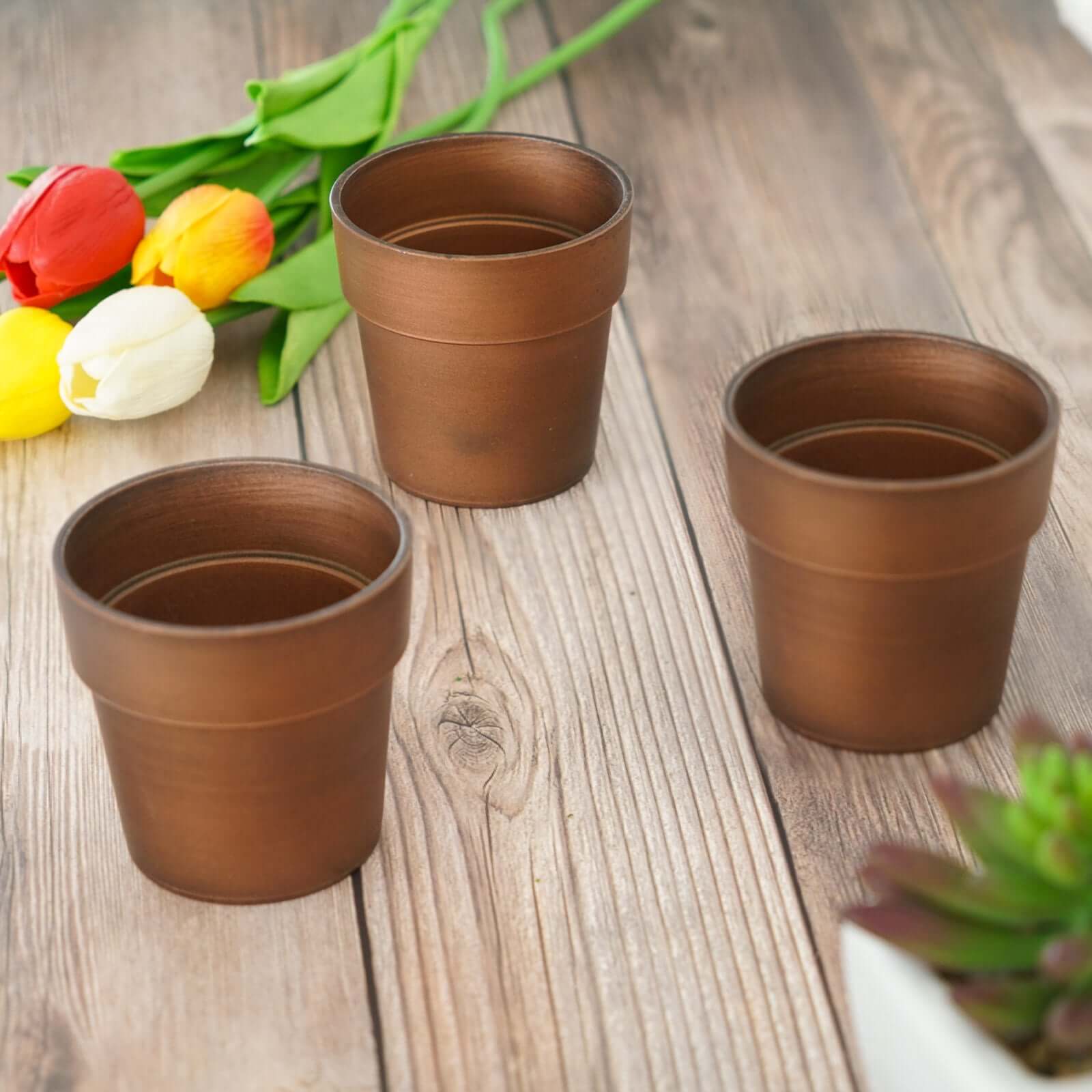 3 Pack Rustic Brown Small Flower Plant Pots, Indoor Decorative Planters 3