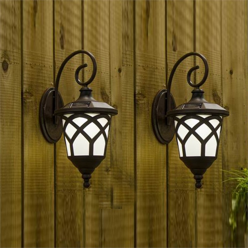 LuxenHome Set of 2 Brown Plastic Hanging Lanterns Solar Sconces   Traditional   Outdoor Wall Lights And Sconces   by Homesquare  Houzz