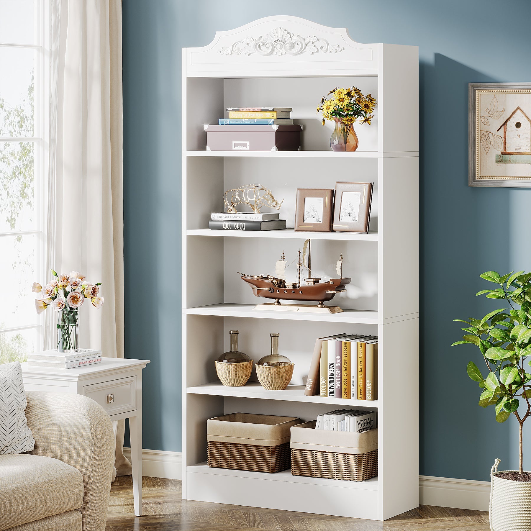 72 Modern Bookshelf, Freestanding Etagere Bookcase with Storage Shelves