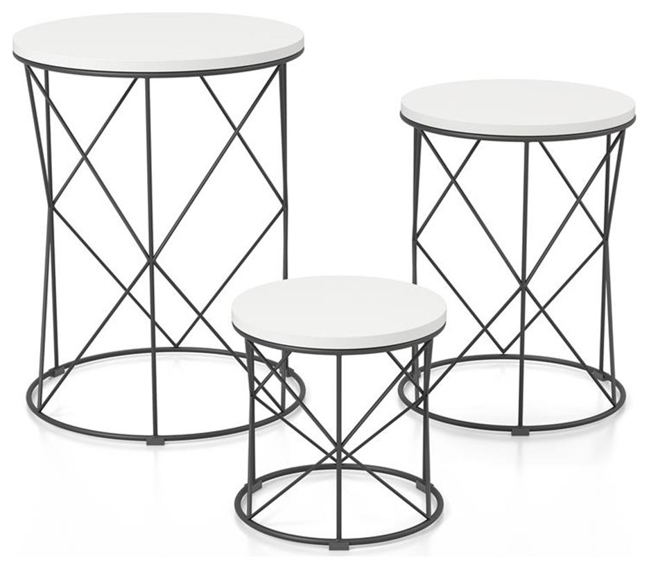 Bowery Hill Contemporary Wood 3 Piece Nesting Tables in White   Industrial   Coffee Table Sets   by Homesquare  Houzz