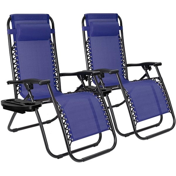 Zero Gravity Chairs Patio Chairs Lawn Lounge Chair Patio Set of 2 with Pillow and Cup Holder Patio Furniture - Overstock - 37866211