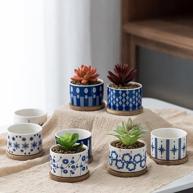 Chinese Factory Garden Supplies Unique Large Italian Ceramic Blue and White Planter Plant Pot Small Wooden Ceramics Flower Pot