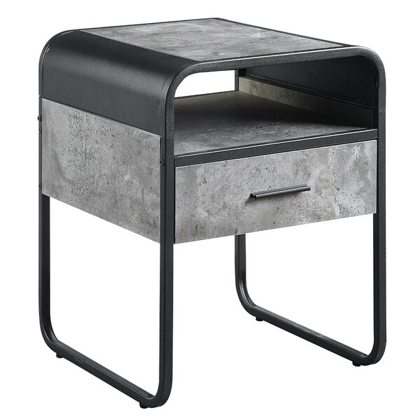 Ish 22 Inch Modern Wood End Table， 1 Drawer， Metal Handles， Gray ， Black