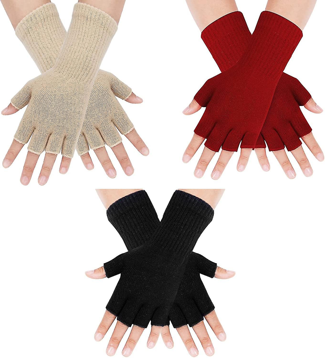 3 Pairs Fingerless Gloves For Women Men Half Finger Gloves Winter Lightweight