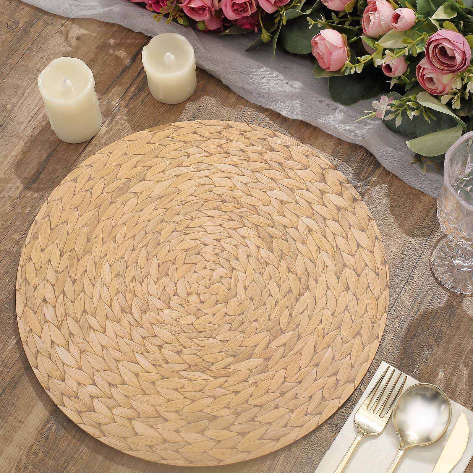 6 Pack Natural Woven Rattan Print Cardstock Paper Placemats, 13