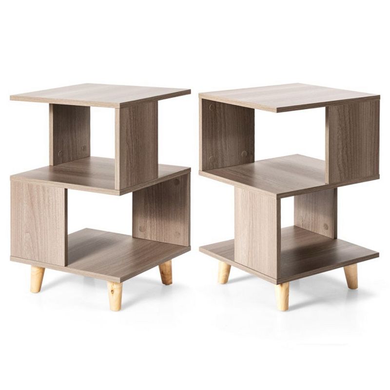 Hivago 2 Pieces Wooden Modern Nightstand Set with Solid Wood Legs for Living Room